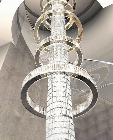 Bespoke Big Modern Crystal Chandelier for High Ceilings 47"W 217"H-大吊灯-Jecanoli