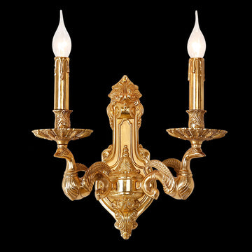 2 Lights European Style Retro Candle Style Bedside Wall Lamp Brass Wall Sconce-壁灯-Jecanoli
