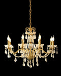 8 Lights Candle Style Small Gold Chandelier Luxury Brass Arm Chandelier with Acrylic Pearl Chains-铜灯-Jecanoli
