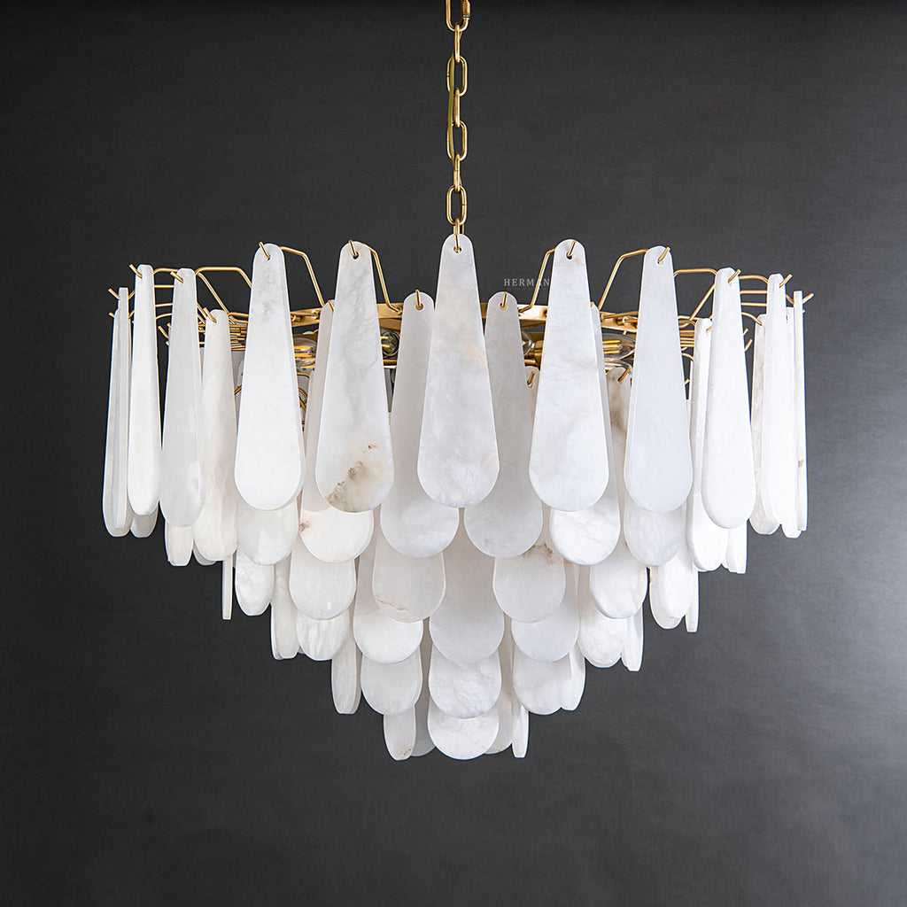 Alabaster Feathery Chandelier 21.7"D 31.5"D