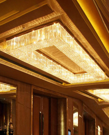 39X118 Inch Extra Large Rectangle Flush Mounted Gold Crystal Chandelier Lighting-大吊灯-Jecanoli