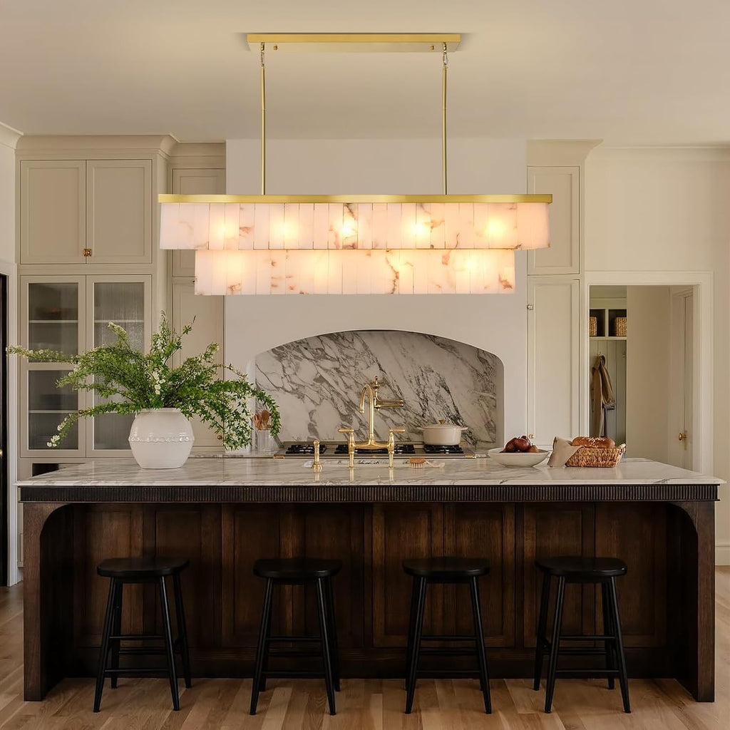2-Tier Rectangle Alabaster Chandelier 54"L