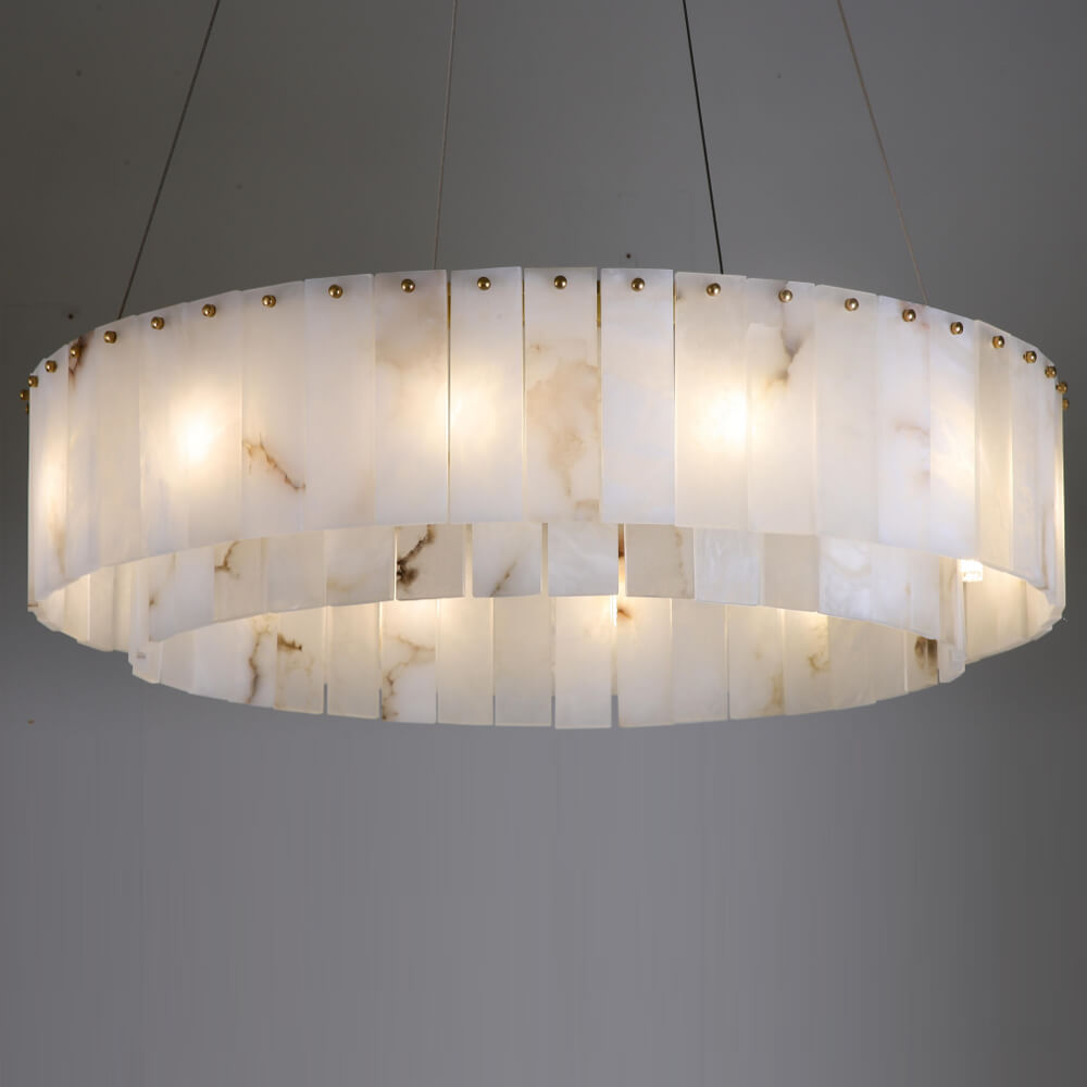 23''/ 32''/ 40'' Round Two-tier Alabaster Chandelier Lighting-现代灯-Jecanoli