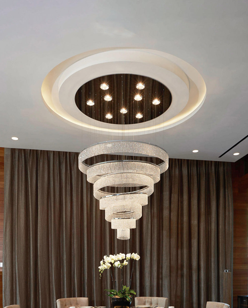 Custom Made 7 Rings Spiral Chandelier Foyer Crystal Lighting 43"W 79"H-大吊灯-Jecanoli