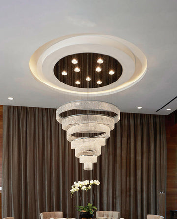 Custom Made 7 Rings Spiral Chandelier Foyer Crystal Lighting 43"W 79"H-大吊灯-Jecanoli