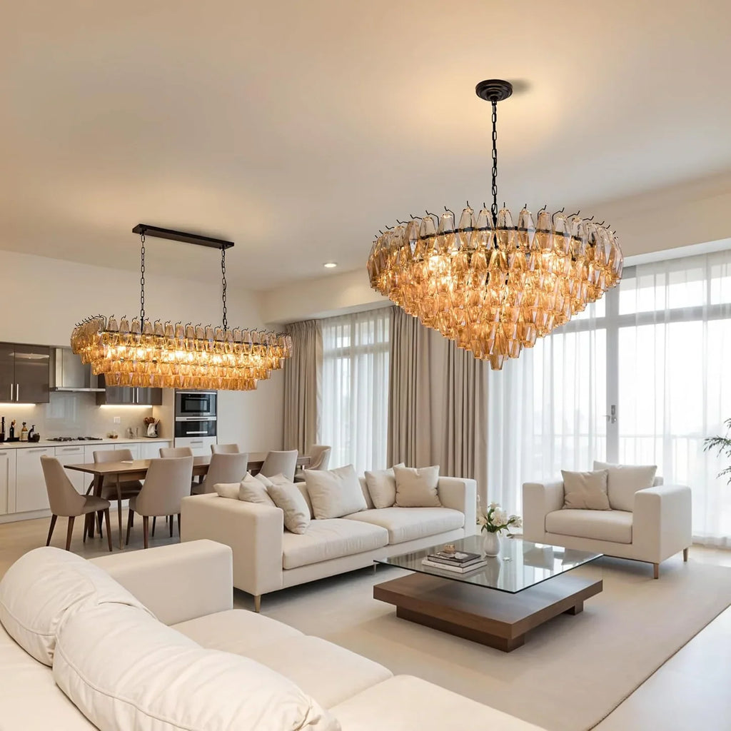 Cyra Glass Tiered Round Chandelier