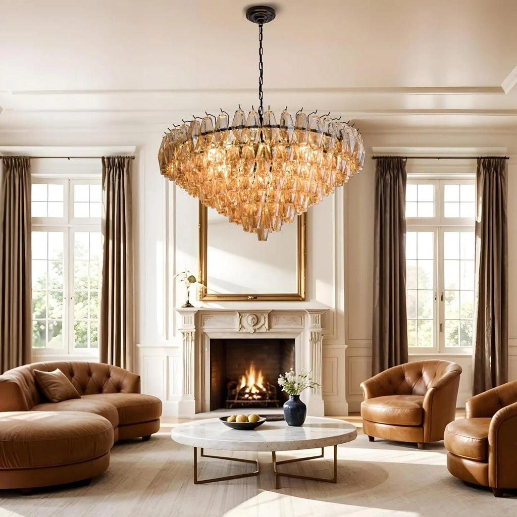 Cyra Glass Tiered Round Chandelier