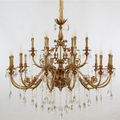 47X41 Inch 18 Lights Two-tier Big Brass and Crystal Chandelier Gold Chandelier for Extrance-铜灯-Jecanoli