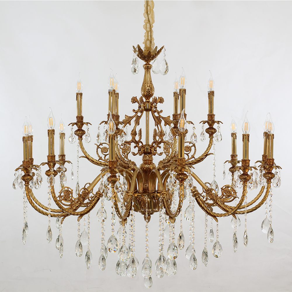 47X41 Inch 18 Lights Two-tier Big Brass and Crystal Chandelier Gold Chandelier for Extrance-铜灯-Jecanoli