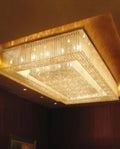 Custom Made Huge Rectangle Flush Mounted Gold Crystal Chandelier for Low Ceiling-大吊灯-Jecanoli