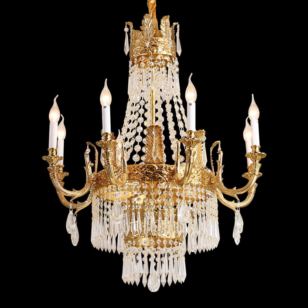 31'' W x 33'' H Small Antique Brass and Crystal Chandelier Lighting-铜灯-Jecanoli