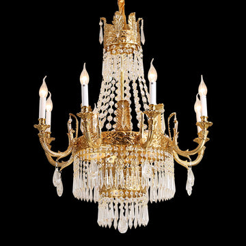 31'' W x 33'' H Small Antique Brass and Crystal Chandelier Lighting-铜灯-Jecanoli