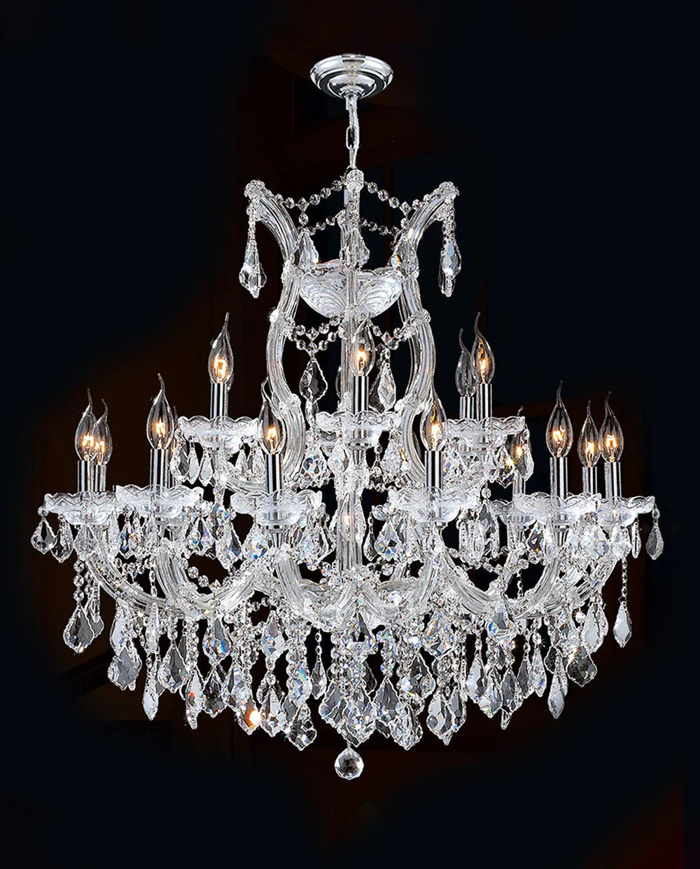 33'' Wide Chrome Chandelier 19 Lights Maria Theresa Crystal Chandelier for Dining Room MT01L19C-吊灯-Jecanoli