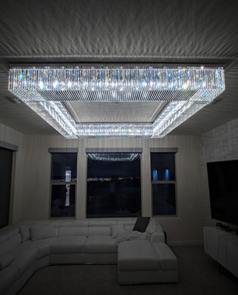 72 Inch Big Square Flush Mounted Chrome Crystal Chandelier for Living Room-吊灯-Jecanoli