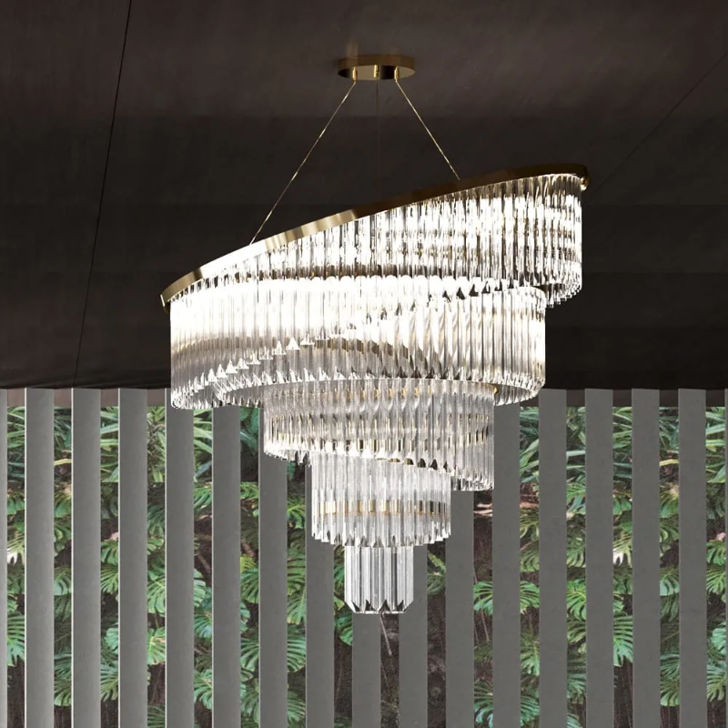 Gold Plated Spiral Crystal Designer Chandelier 39"W 39"H-大吊灯-Jecanoli