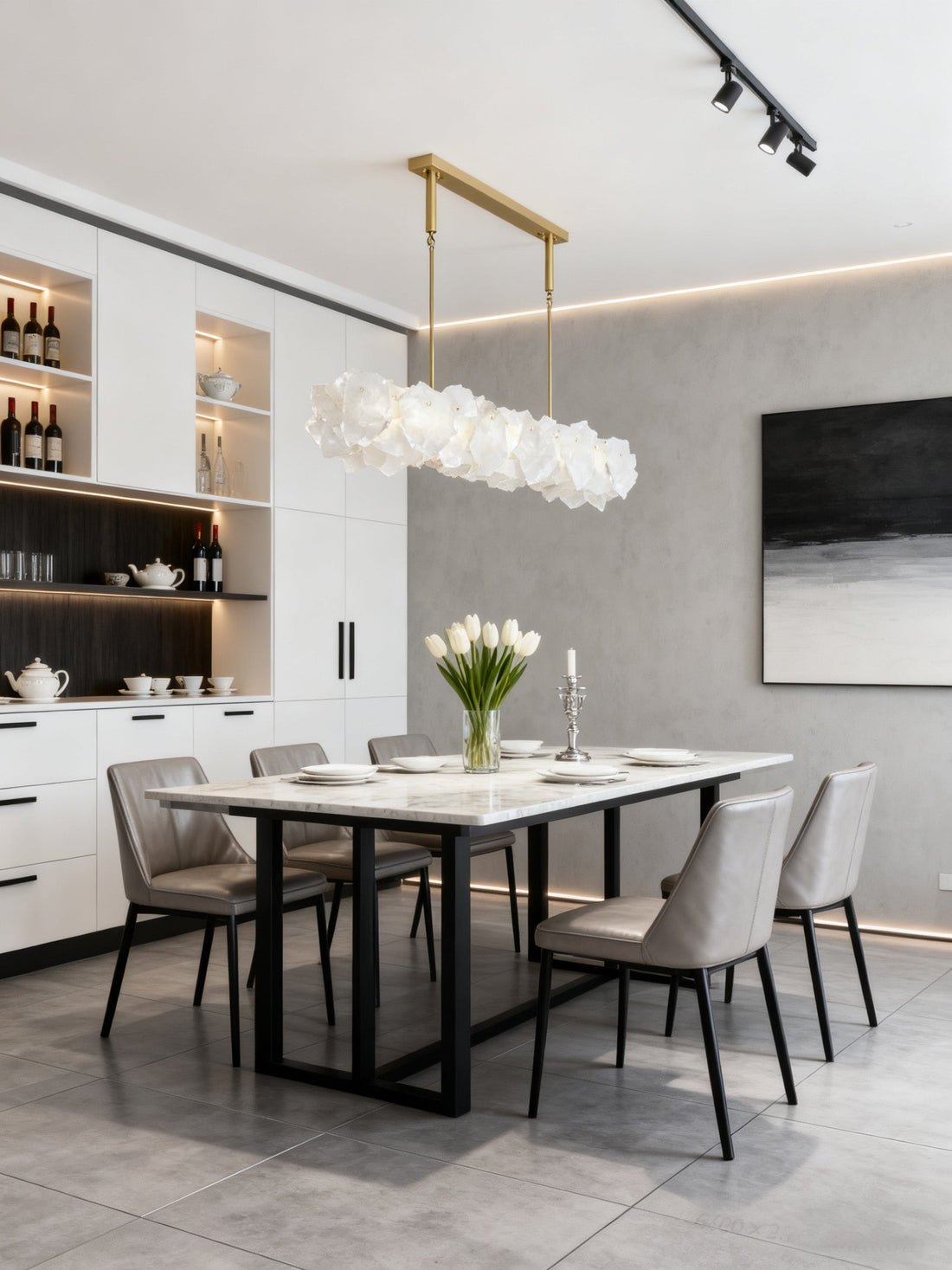 40''/ 48'' Linear Modern Alabaster Chandelier Lighting for Dining Room-现代灯-Jecanoli