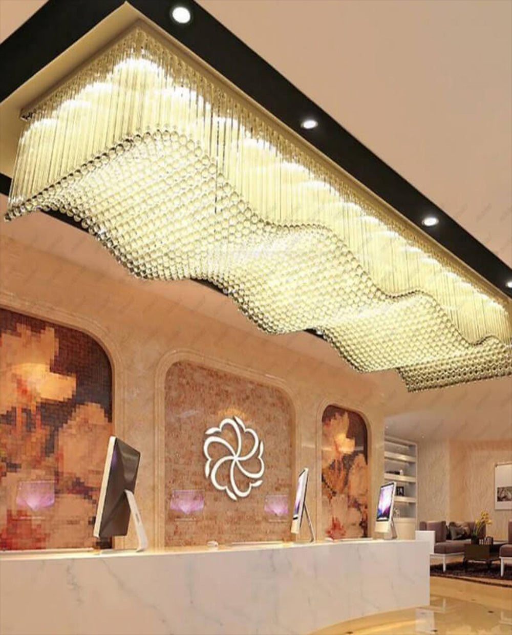 36X192 Inch Custom Wave Shaped Modern Chandelier Oversized Flush Mounted Chandelier for Hallway-大吊灯-Jecanoli