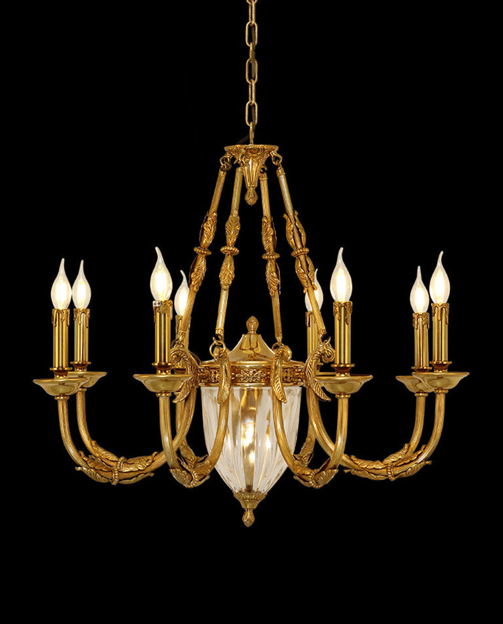 8 Lights Small Empire Style Antique Brass Chandelier Gold Dining Room Chandelier 31X28 Inch-铜灯-Jecanoli