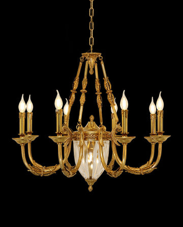 8 Lights Small Empire Style Antique Brass Chandelier Gold Dining Room Chandelier 31X28 Inch-铜灯-Jecanoli