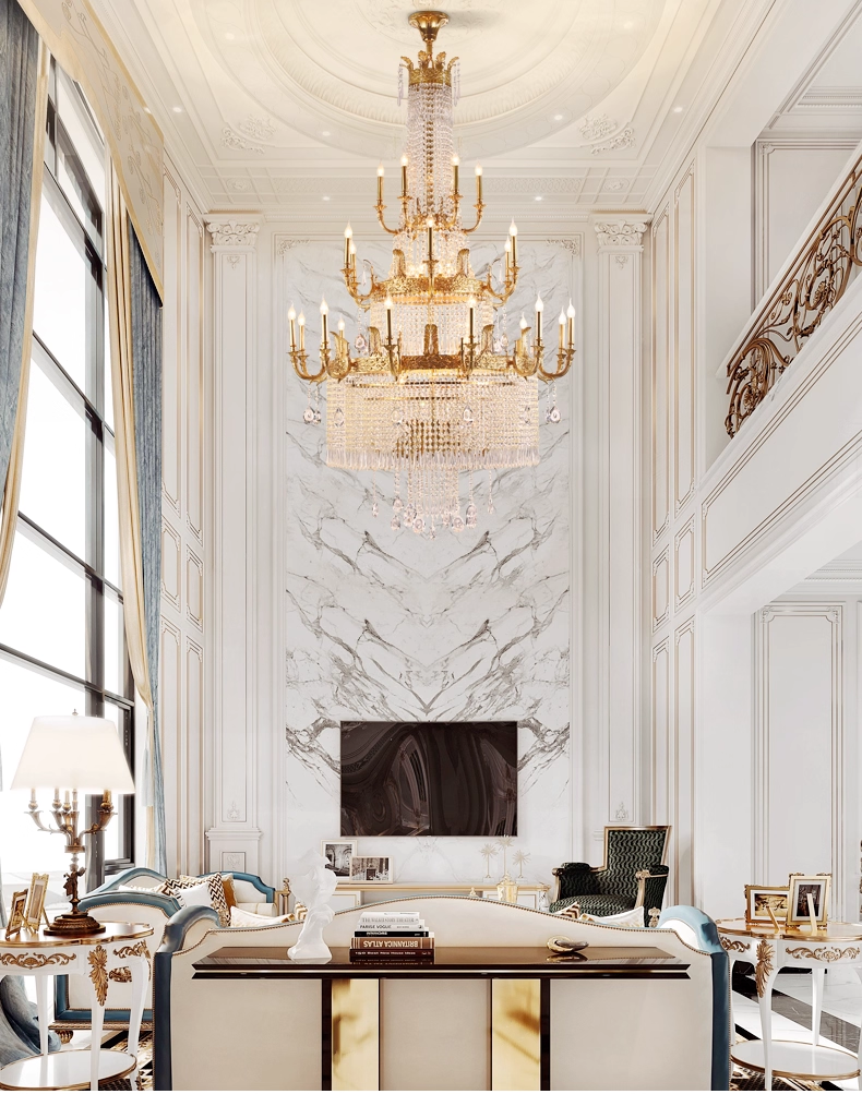 Grand 49'' W x 79'' H Three Tier French Empire Chandelier – Antique Brass & Crystal for Foyer Double Height Ceiling Living Room-铜灯-Jecanoli