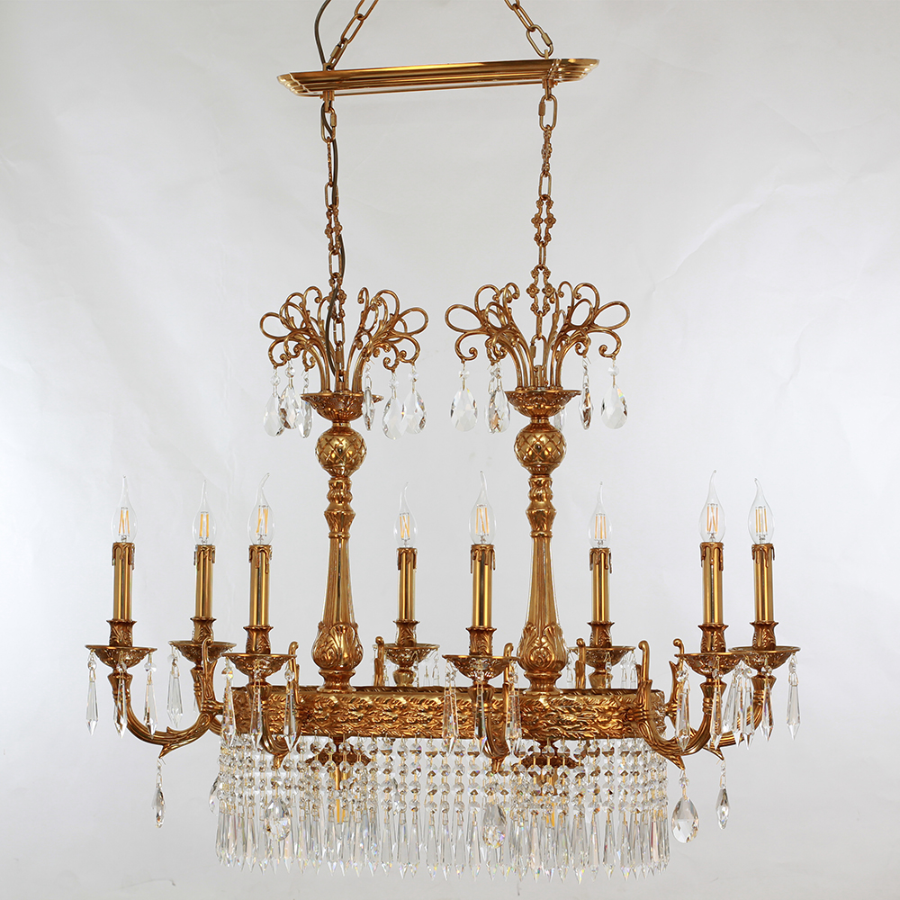 36 Inch Linear Chandelier French Empire Style Brass and Crystal Dining Chandelier-铜灯-Jecanoli