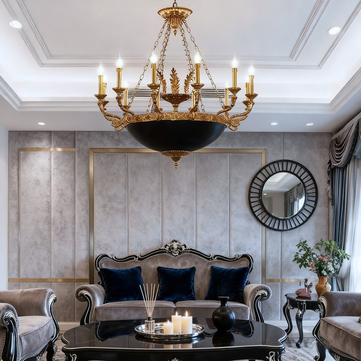 39X37 Inch 12 Lights Rococo French Empire Copper Chandelier-铜灯-Jecanoli