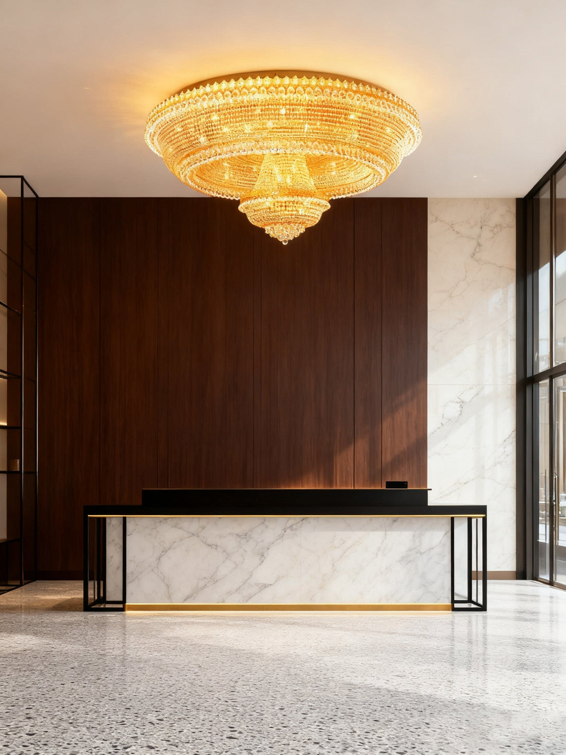 59 Inch Big Round Gold Flush Mounted Crystal Chandelier for Banquet Hall-大吊灯-Jecanoli