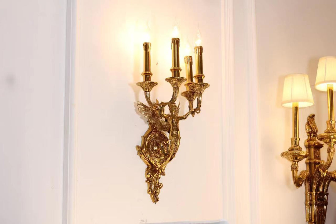 4 Lights European Retro Brass Wall Sconce Antique Angel Wall Lamp-壁灯-Jecanoli