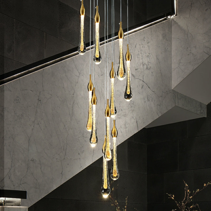 Extra Length Customization 48 Lights/ D39.4" Foyer Crystal Drops Pendant Chandelier Spiral Staircase High Ceiling Light Fixture In Gold Finish