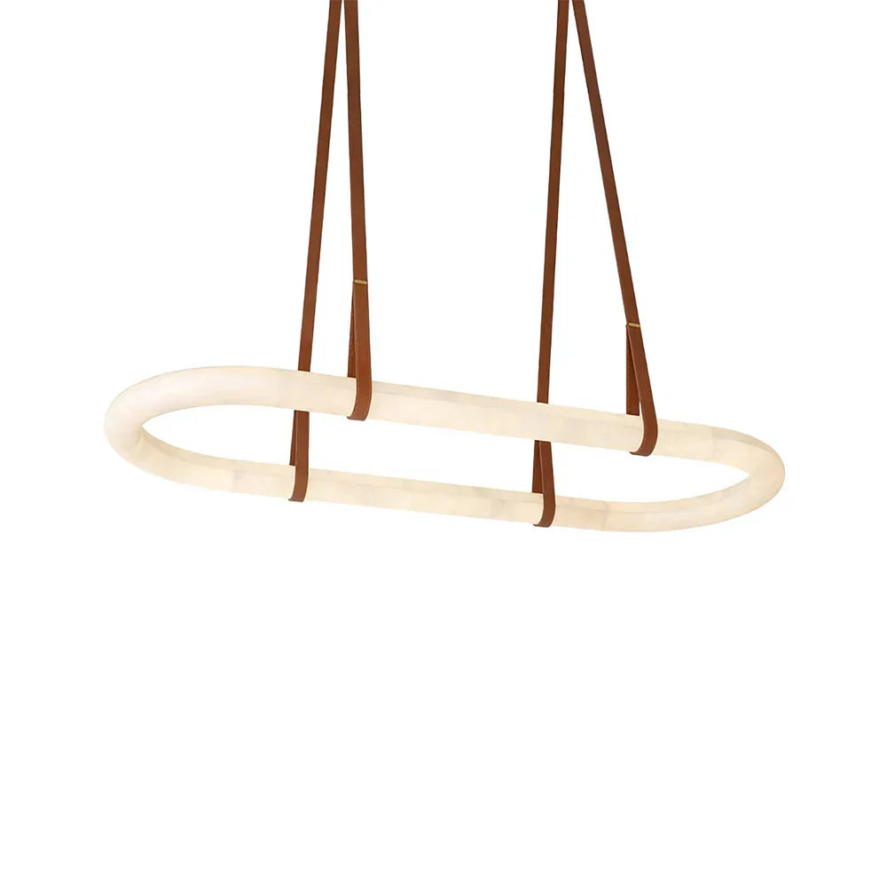Alabaster Round Leather Chandelier – Luxury LED Ceiling Light