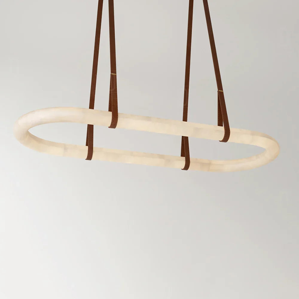 Alabaster Round Leather Chandelier – Luxury LED Ceiling Light