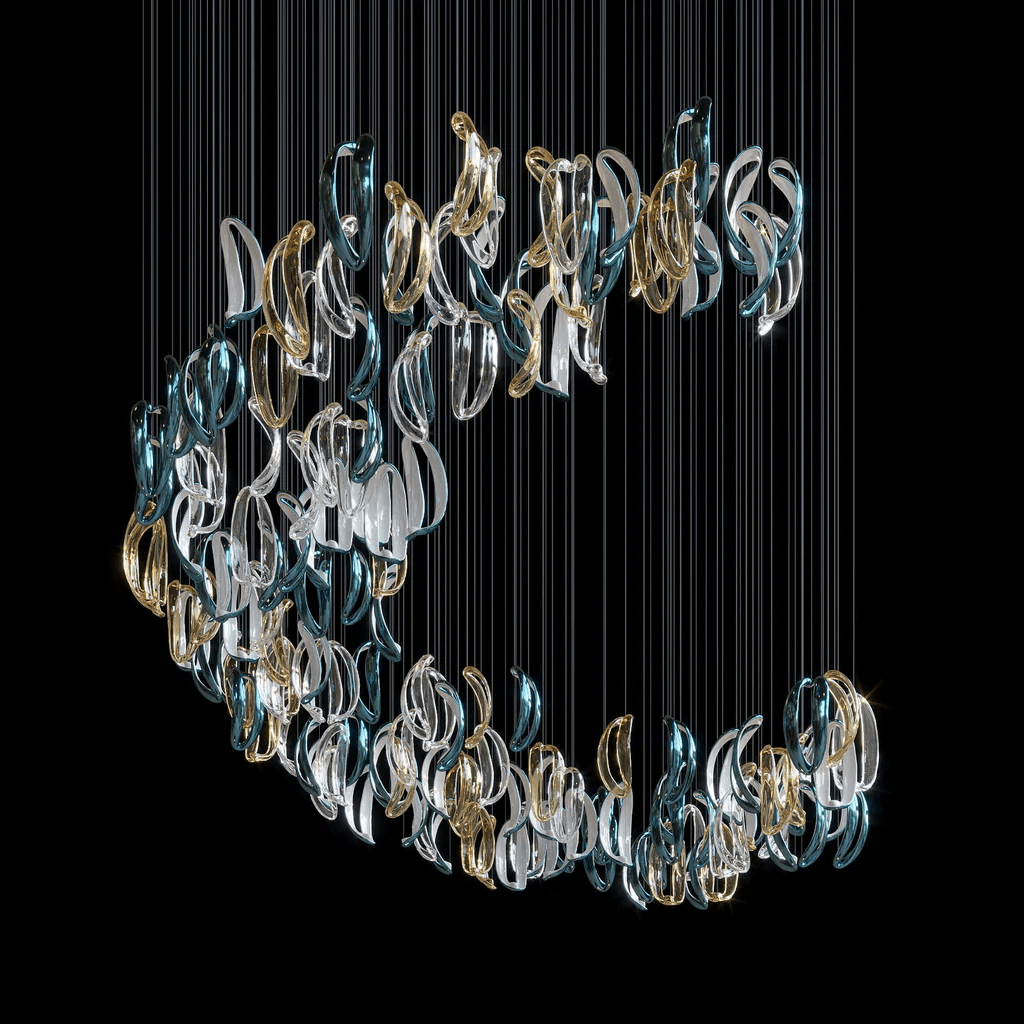 Designer Aqua Ripple Glass Art Customize Chandelier-Chandelier-Jecanoli