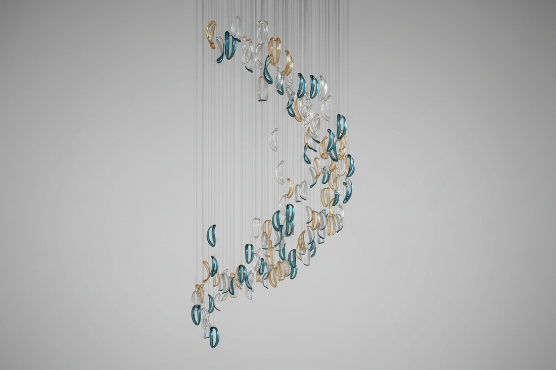 Designer Aqua Ripple Glass Art Customize Chandelier-Chandelier-Jecanoli