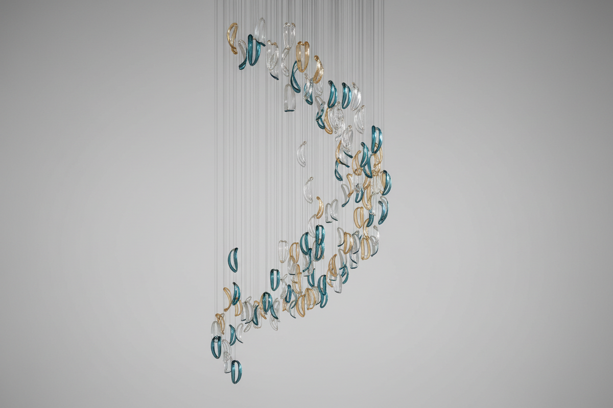 Designer Aqua Ripple Glass Art Customize Chandelier-Chandelier-Jecanoli