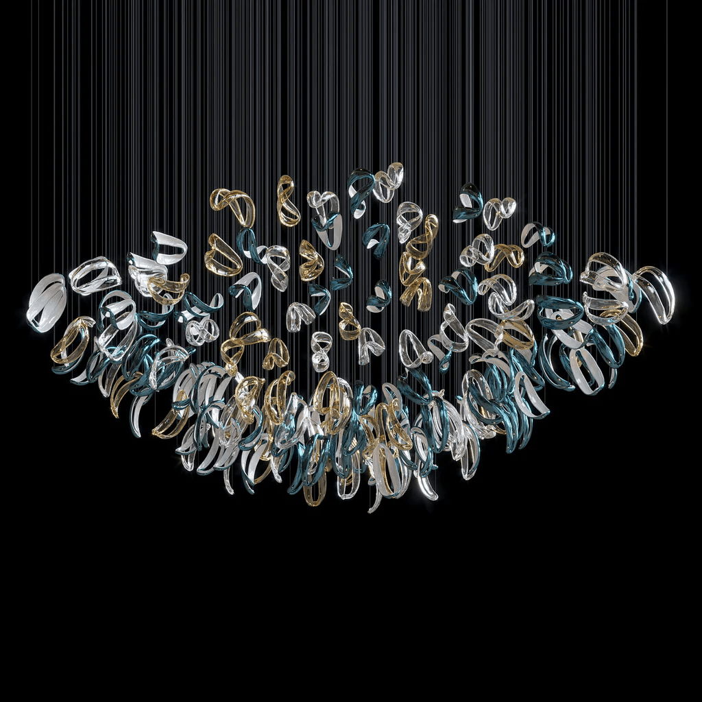 Designer Aqua Ripple Glass Art Customize Chandelier-Chandelier-Jecanoli
