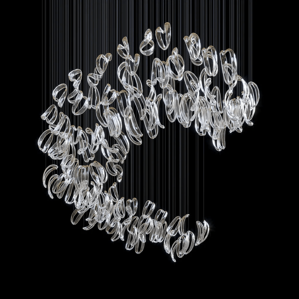 Designer Aqua Ripple Glass Art Customize Chandelier-Chandelier-Jecanoli