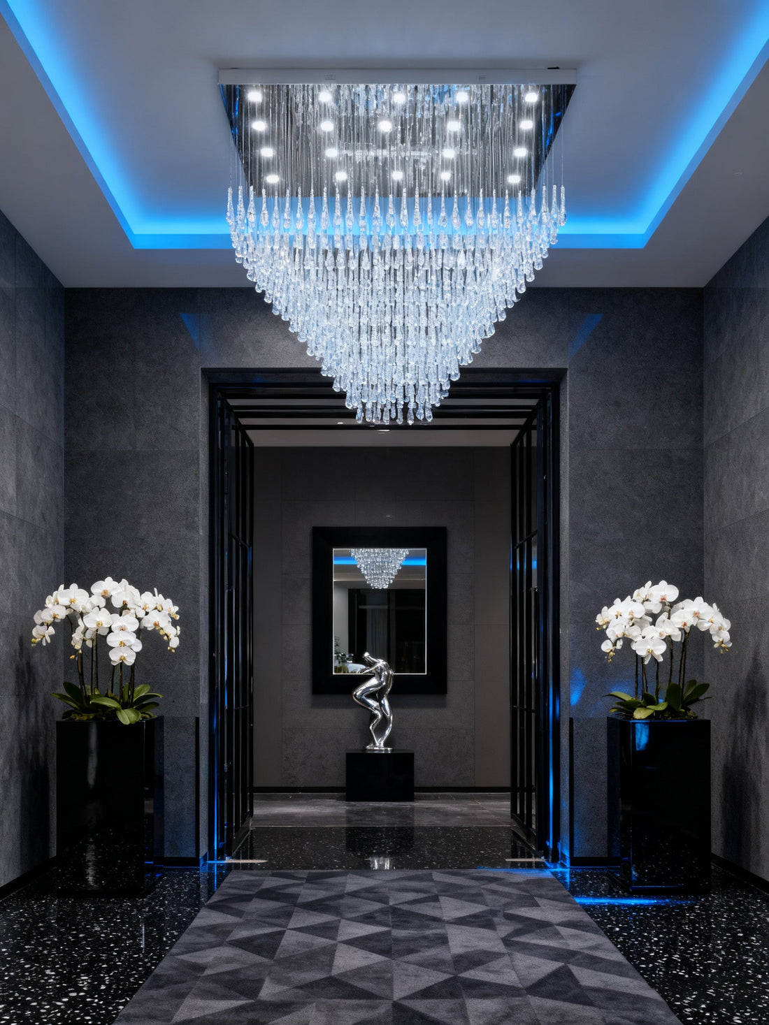 Large Rectangle Modern Glass Teardrop Flush Mounted Chandelier 59"W 71" H-大吊灯-Jecanoli