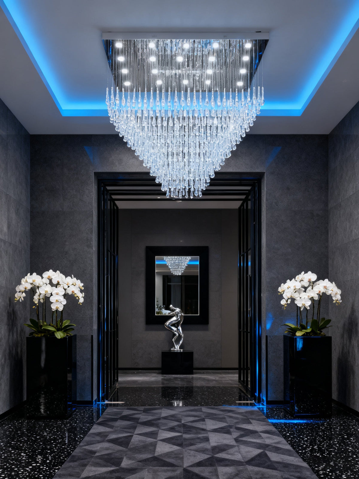 Large Rectangle Modern Glass Teardrop Flush Mounted Chandelier 59"W 71" H-大吊灯-Jecanoli