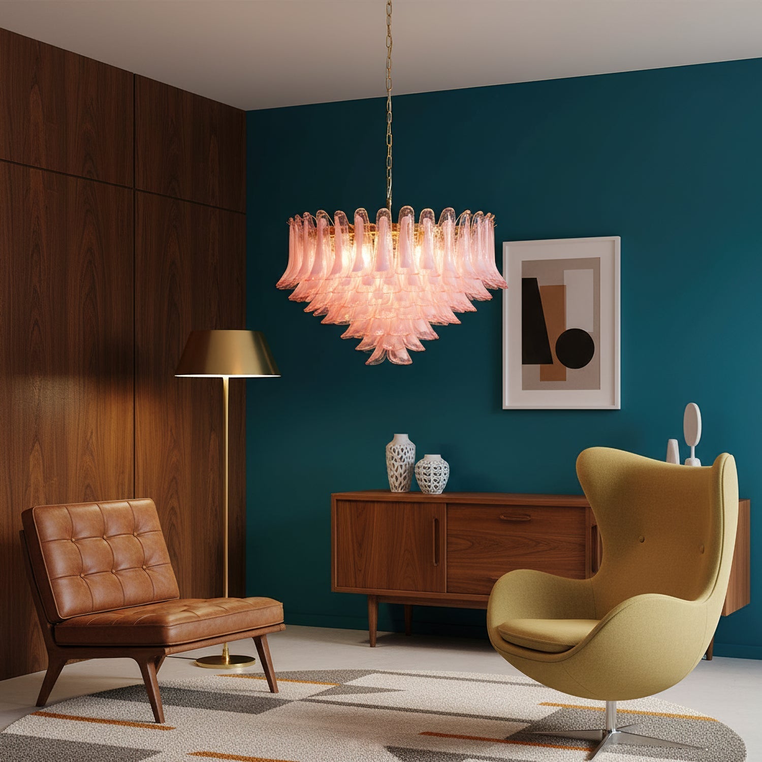 Gold & Pink Barcelona Murano Chandelier with 16 E14 Bulbs