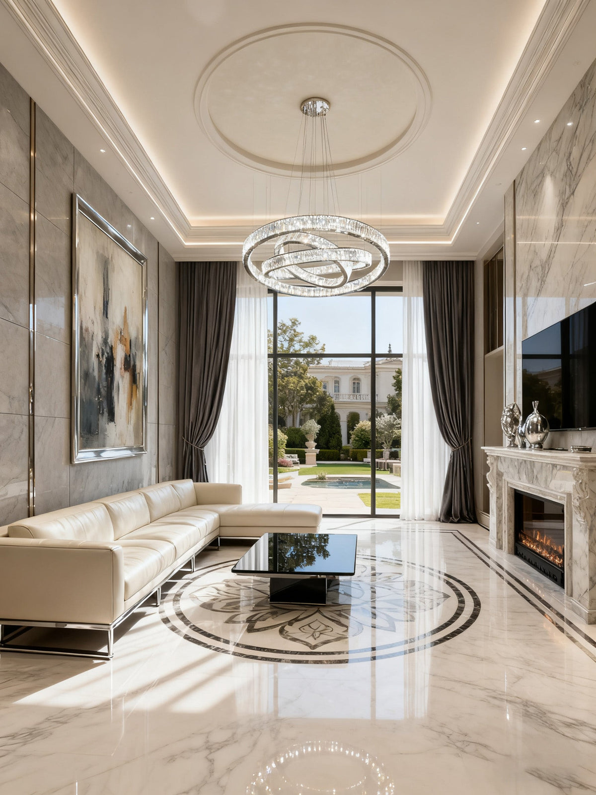 Custom Made 59'' Three Crystal Ring LED Chandelier Large Modern Chandelier for Hotel Lobby-大吊灯-Jecanoli