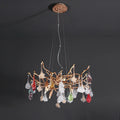 Modern Colored Glass Drop Round Branch Chandelier