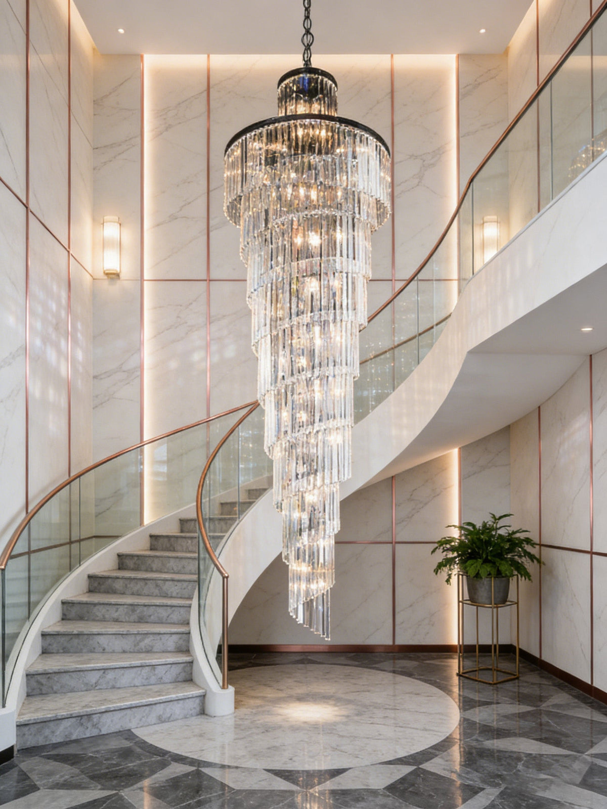 Long Spiral Crystal Chandelier for Staircase 39"W 118"H-大吊灯-Jecanoli