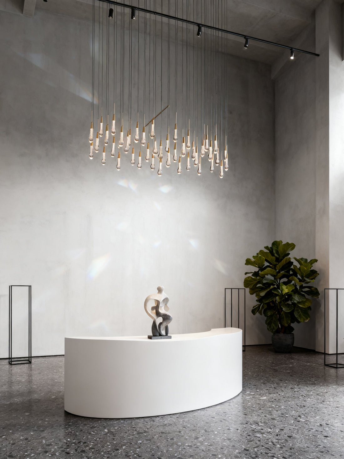 70'' Linear Chandelier Modern Glass Teardop Dining Room Chandelier in Brass-现代灯-Jecanoli