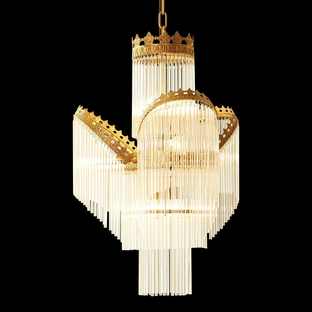 Sleek Small Modern Art Deco Brass & Glass Chandelier 19'' W x 27'' H – Perfect for Living Room Entryway Bedroom-铜灯-Jecanoli