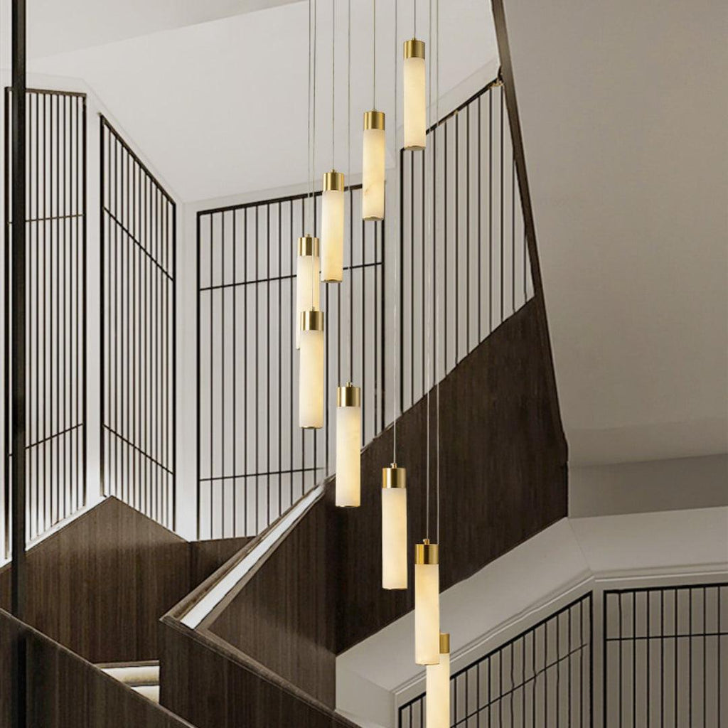 Celestial Alabaster Cascade Gold Chandelier with Integrated LED