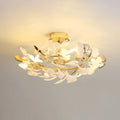 Ceramic Ginkgo Leaf Flushmount Ceiling Lamp Gold White Finish