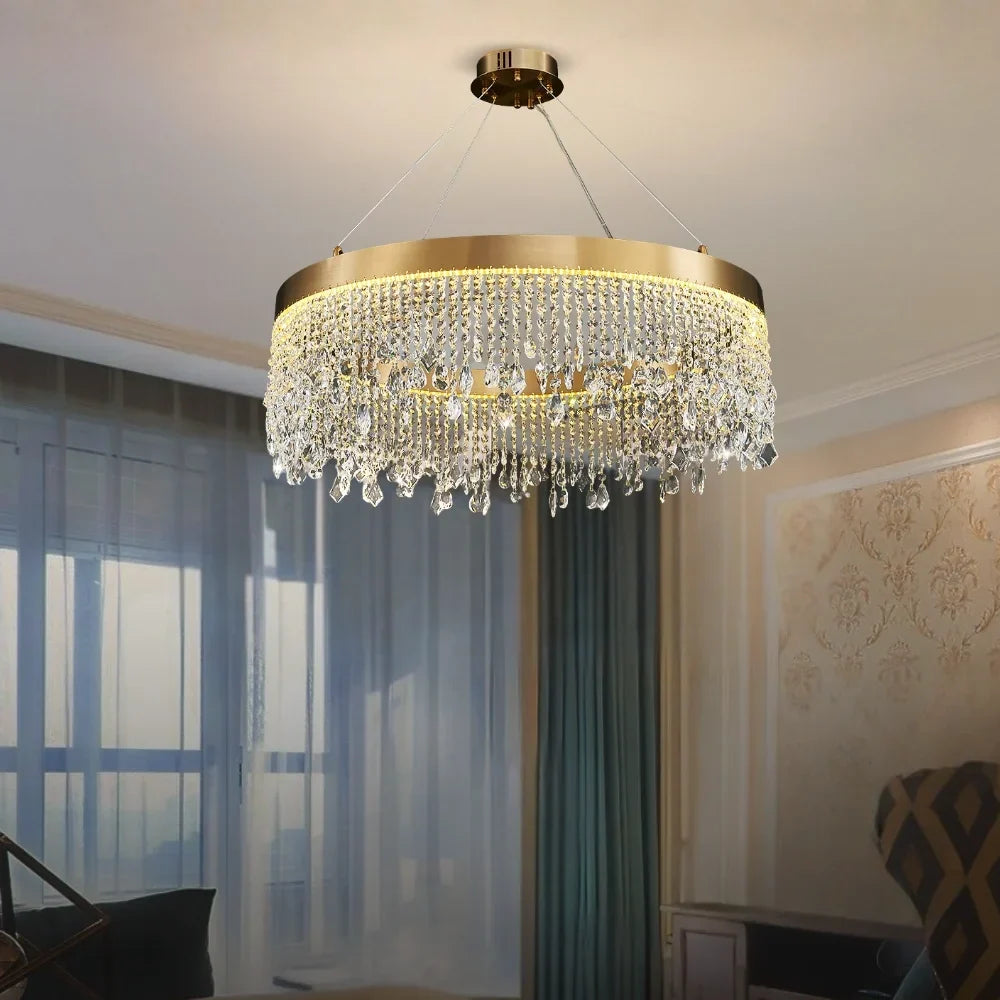 Zara Gold Crystal Chandelier for Living Room & Dining Room-Crystal Chandelier-Jecanoli
