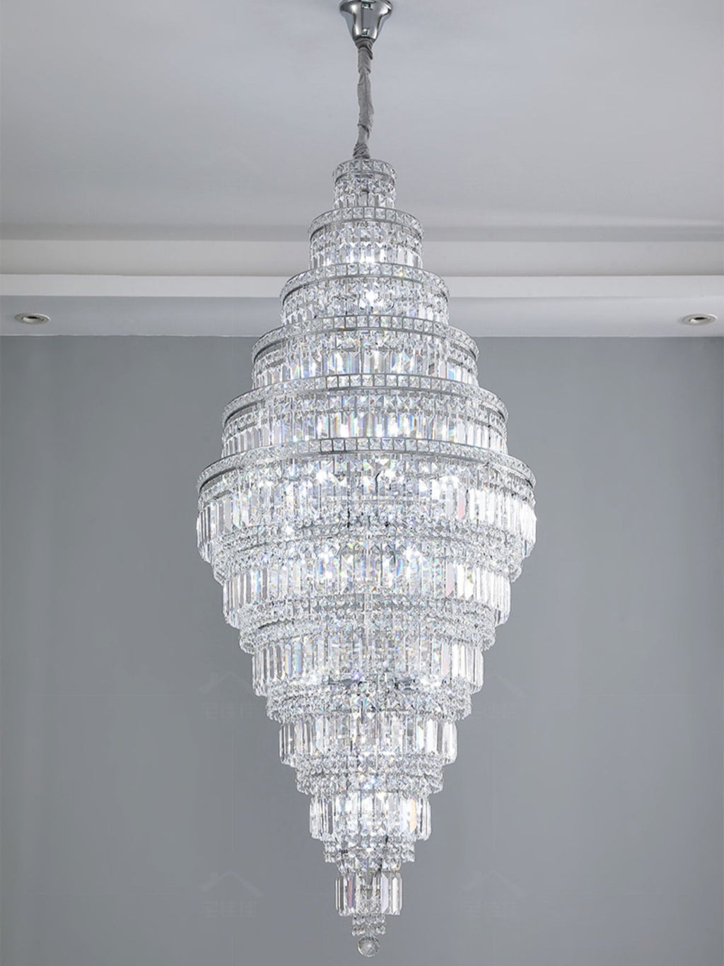Chrome Extra Large Crystal Chandelier for Foyer Staircase Living Room Entrance Ceiling Light Fixture In Silver