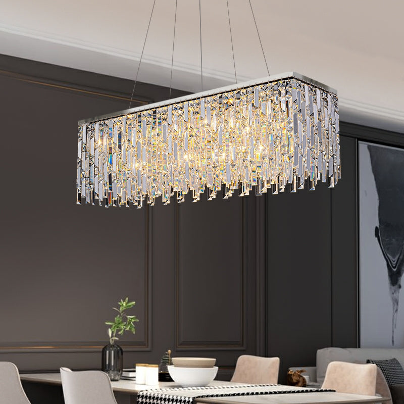 Chrome_SilverDecorativeMultiPiecesK9CrystalRectangleChandelierForLongDiningRoundPendantLightFixtureForLivingRoomD37.4"*H11.8"