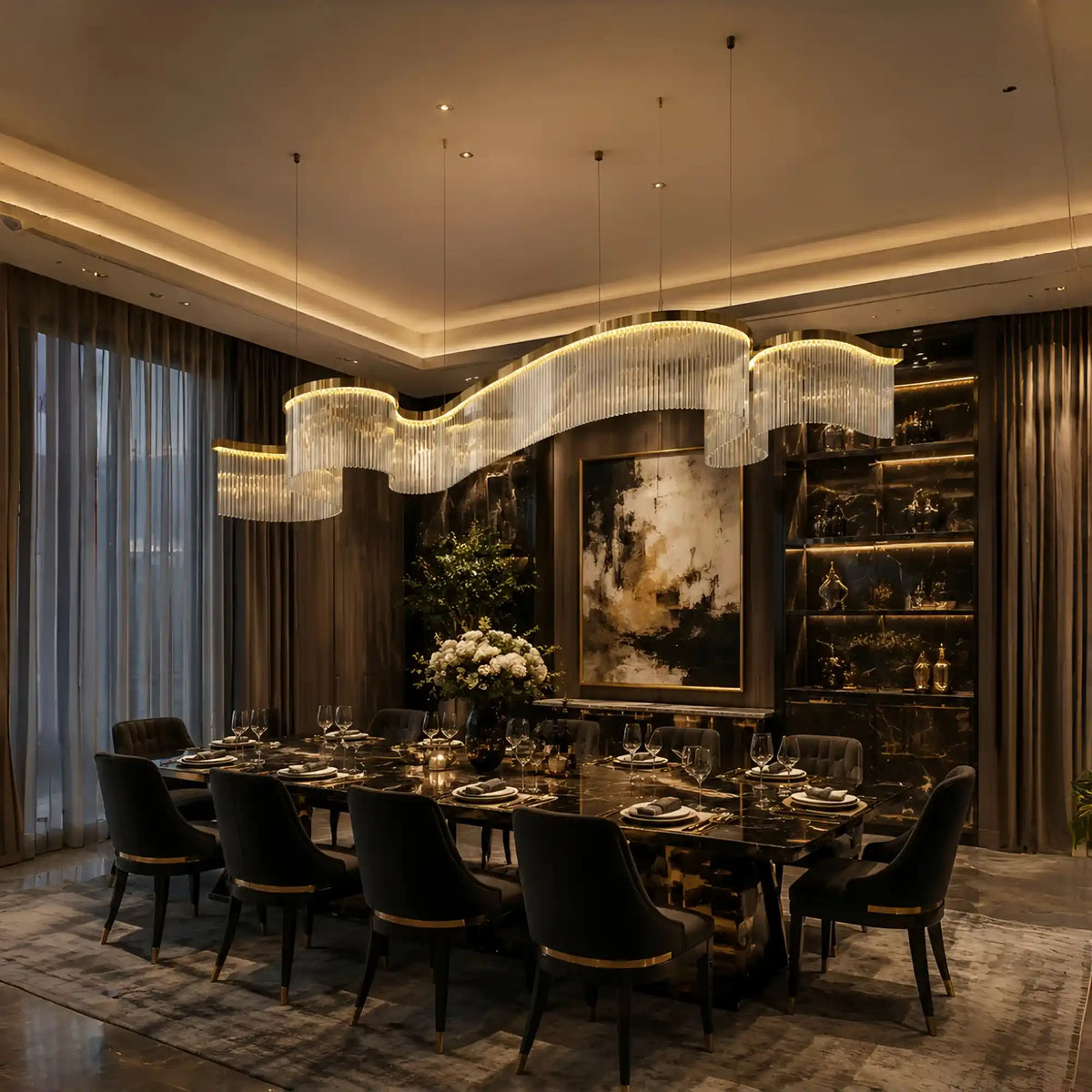 Contemporary Flowing Silhouette Waveform Glass Chandelier-Jecanoli